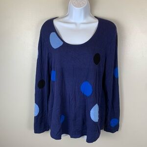 Chico’s Polka Dot Sweater Womens 2 L Navy Large Dots Pullover Long Sleeves Scoop